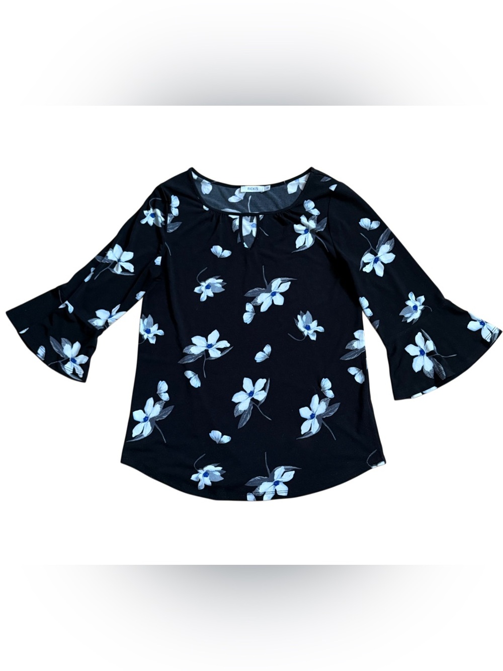 Ricki's Black Floral Scoop Neck Bell Sleeve Blouse